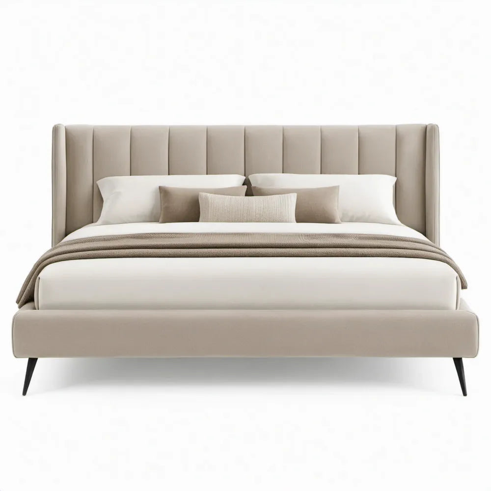 Gestoffeerd tweepersoonsbed 180 x 200 cm beige met zwarte poten