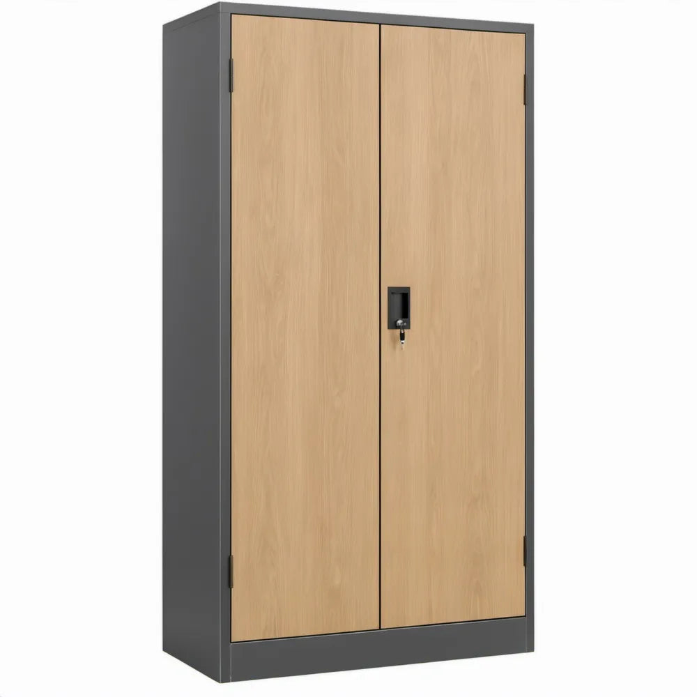 Opbergkast met 2 draaideuren en cilinderslot, 90 x 40 x 180 cm, antraciet/eikendecor