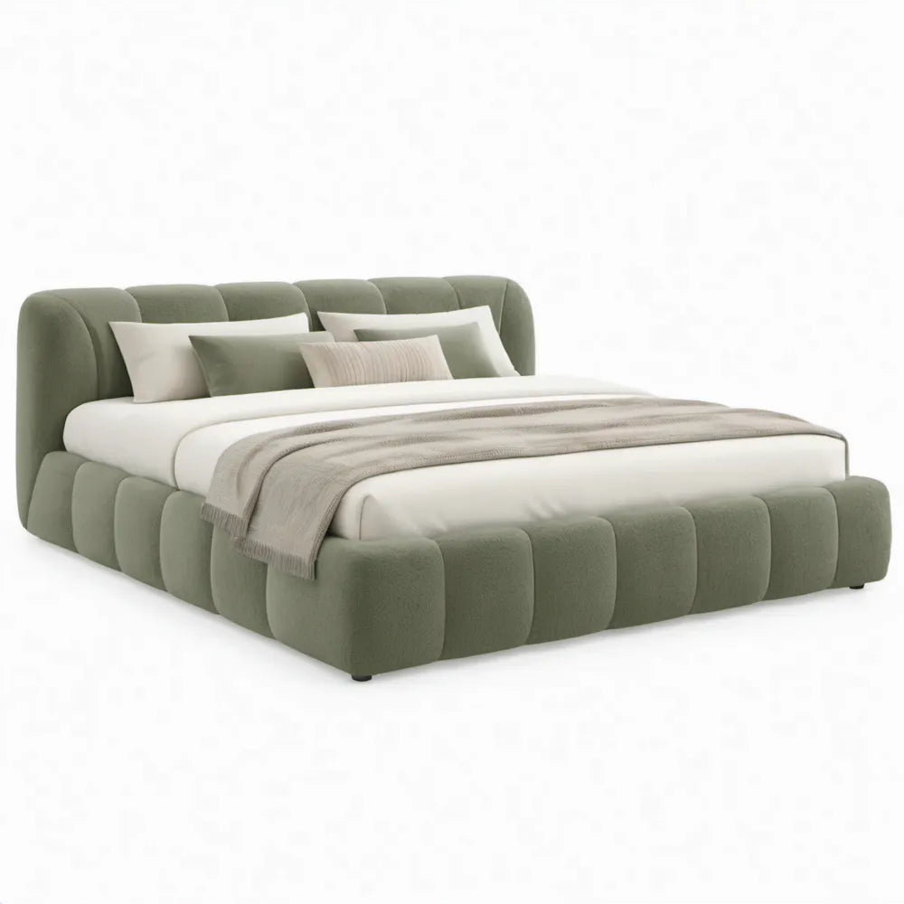 Gestoffeerd bed 180 x 200 cm met afgerond hoofdbord, olijfgroen