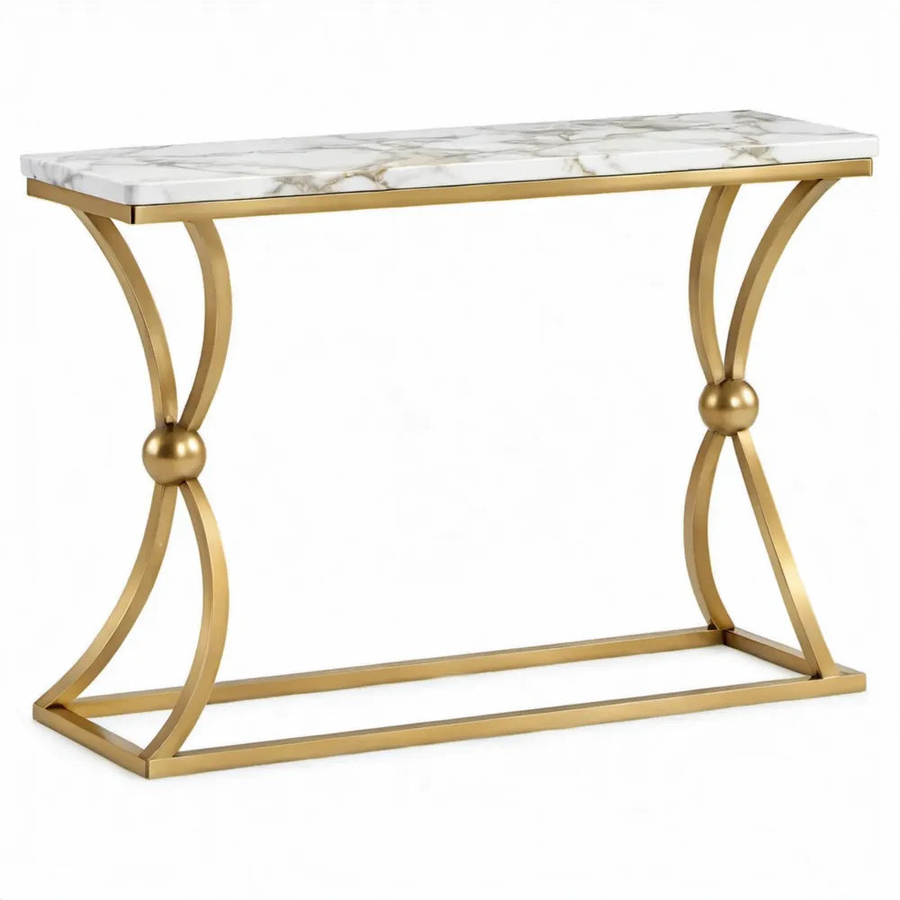 Consoletafel 120 x 40 x 80 cm met marmerlook blad in Wit en Goud