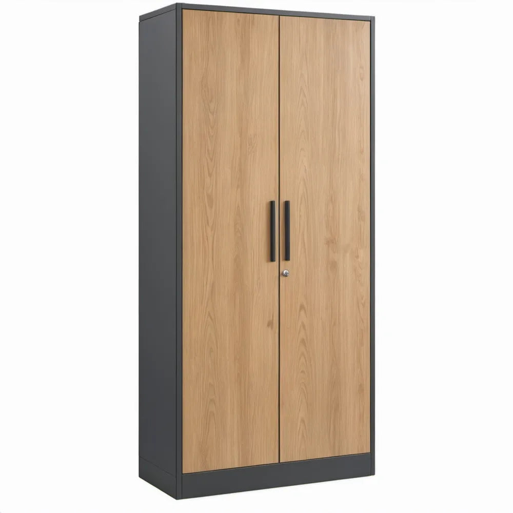 2-deurs kast 80 x 40 x 180 cm in eikendecor en zwart staal met slot
