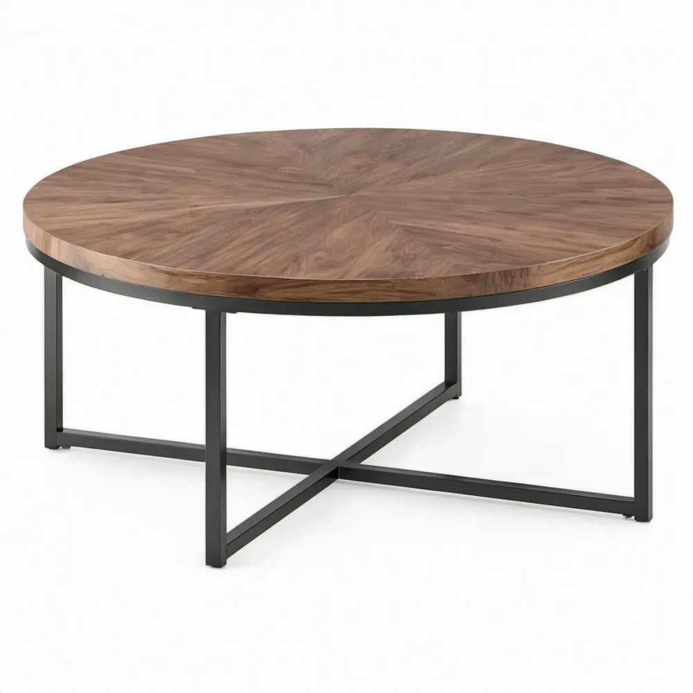 Ronde Salontafel Ø 90 x 45 cm in Walnootbruin en Zwart