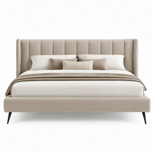 Gestoffeerd tweepersoonsbed 180 x 200 cm beige met zwarte poten