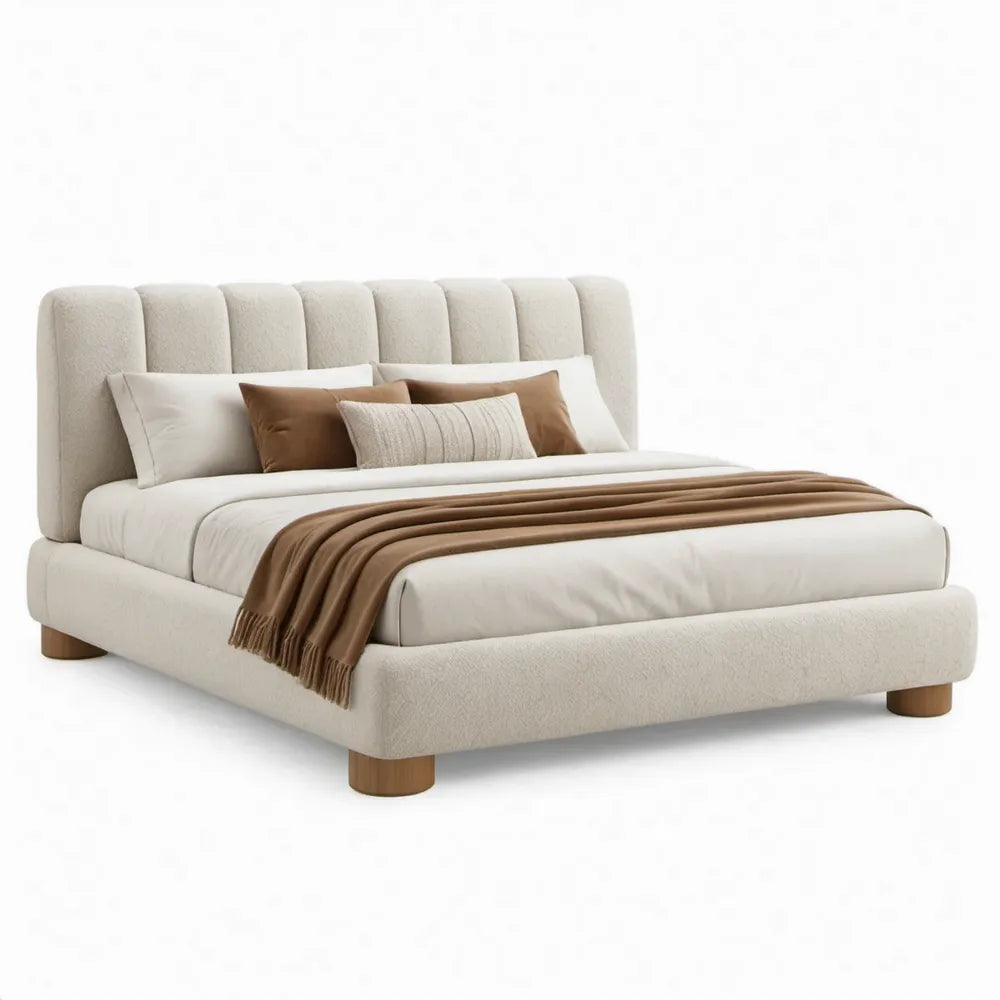Gestoffeerd tweepersoonsbed 180 x 200 cm Crème van polyester bouclé