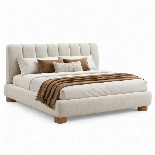 Gestoffeerd tweepersoonsbed 180 x 200 cm Crème van polyester bouclé