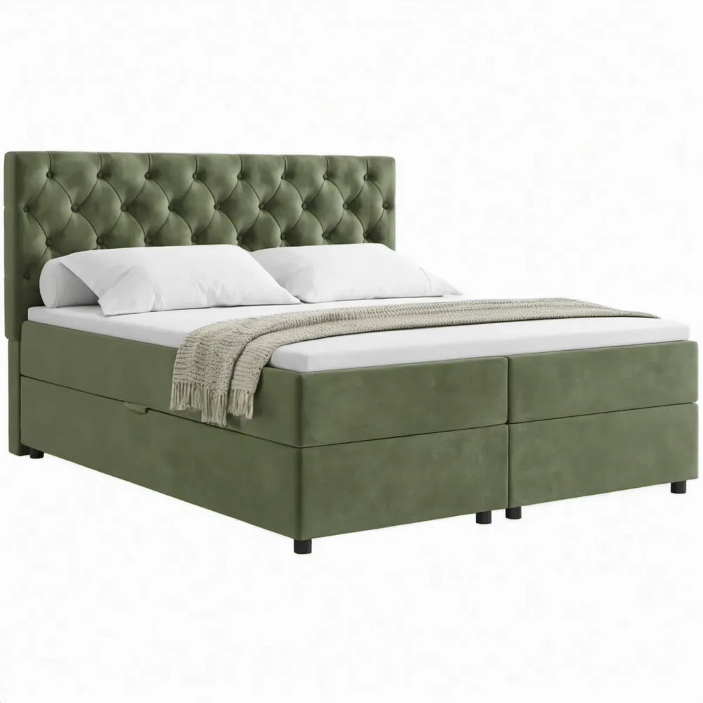 Gestoffeerd tweepersoonsbed met opbergruimte 180 x 200 cm Olijfgroen