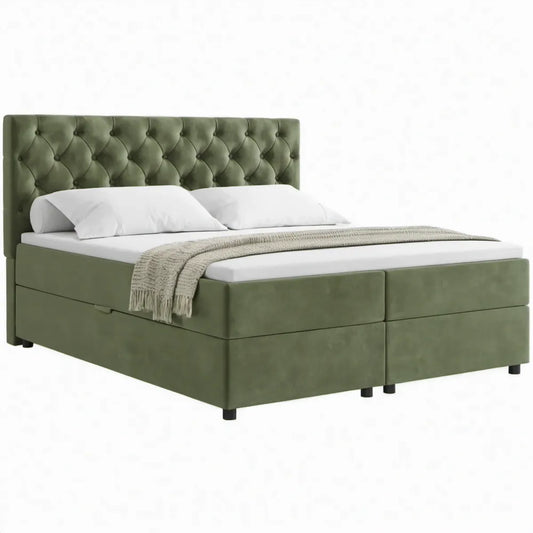 Gestoffeerd tweepersoonsbed met opbergruimte 180 x 200 cm Olijfgroen