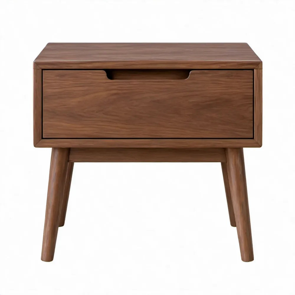 Nachtkastje met 1 lade 50 x 40 x 55 cm walnootbruin massief rubberhout