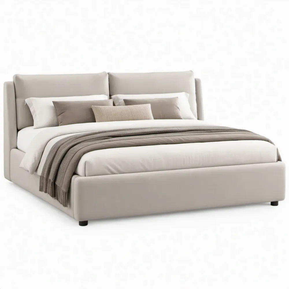 Beige gestoffeerd tweepersoonsbed van polyester, 180 x 200 cm