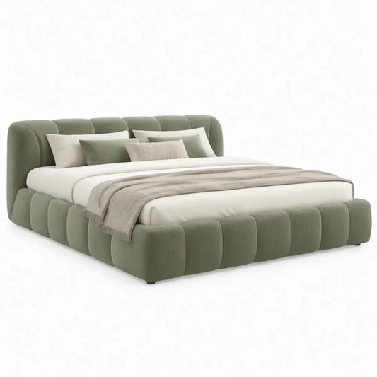 Gestoffeerd bed 180 x 200 cm met afgerond hoofdbord, olijfgroen