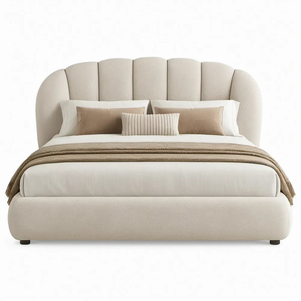 Gestoffeerd tweepersoonsbed 180 x 200 cm crème met gebogen hoofdbord