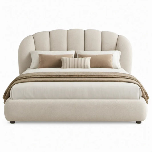 Gestoffeerd tweepersoonsbed 180 x 200 cm crème met gebogen hoofdbord
