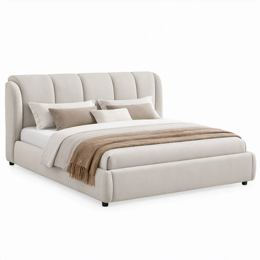 Gestoffeerd tweepersoonsbed 180 x 200 cm crème met hoog hoofdbord