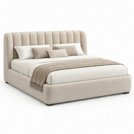 Gestoffeerd tweepersoonsbed 180 x 200 cm crème, polyester en multiplex