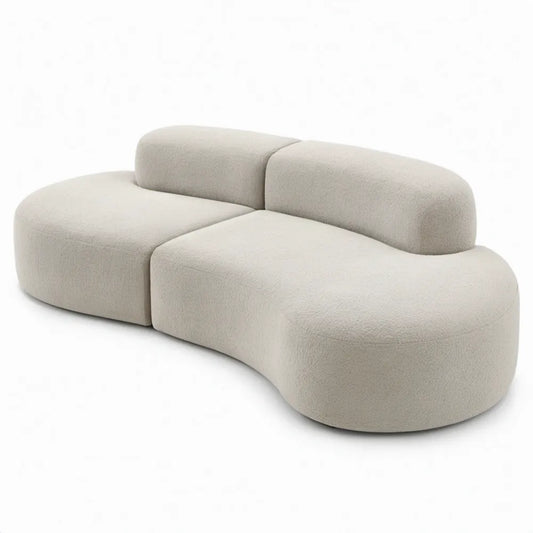 Gebogen modulaire 2-zitsbank 220 x 115 x 72 cm in crèmekleurige bouclé